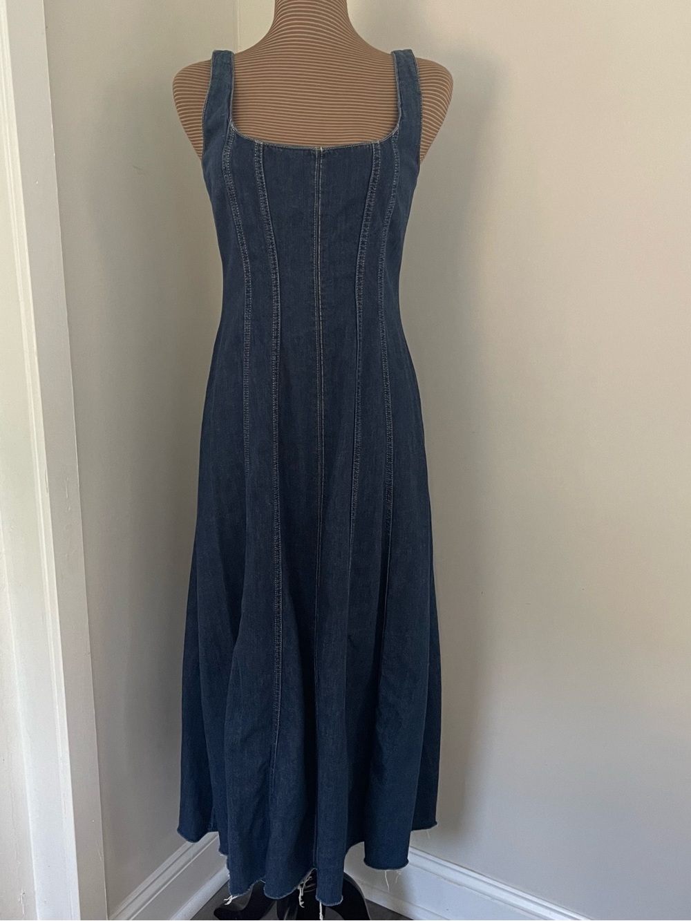 Reformation Denim Square-Neck Maxi Dress - Dark Blue